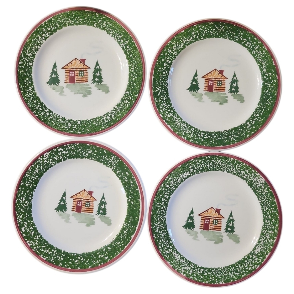4 Pier 1 Tre Ci Italy Christmas Tree Cabin Salad Dessert Plate 8.5"